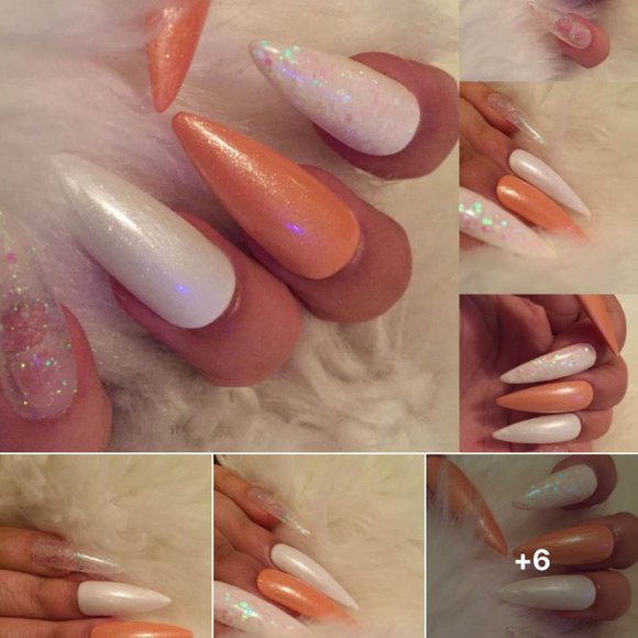 COPY - Peach and pearl white glitter press on nails - Picture 2 of 5